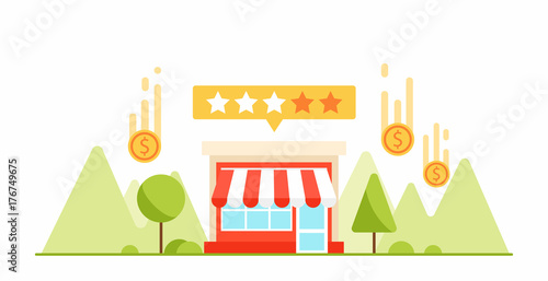 Feedback and testimonials of your small business. Money and coin