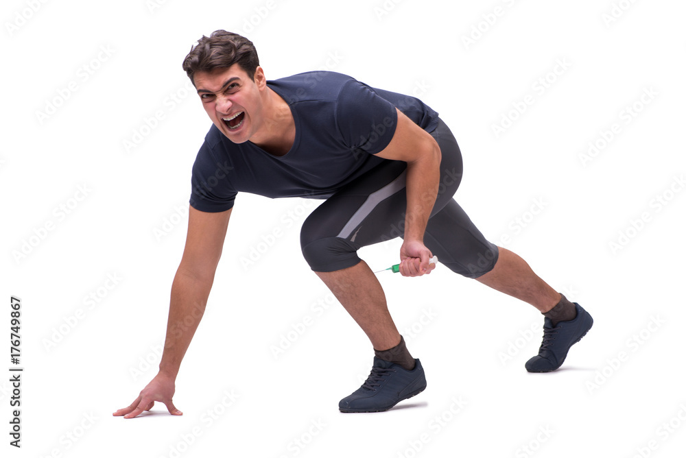 Young man in doping concept isolated on white Young man in doping concept isolated on white
