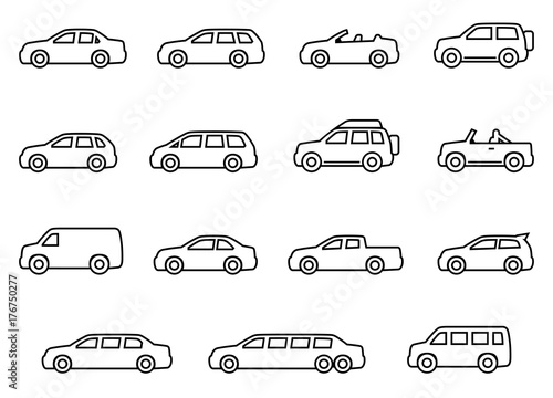 Cars line icons set