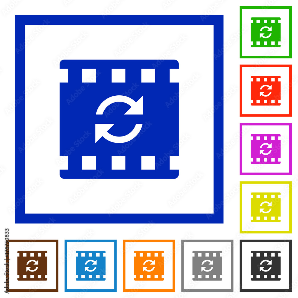 Restart movie flat framed icons Restart movie flat framed icons