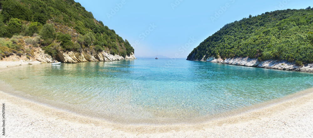 panoramic landscape of Filiatro beach Ithaca Ionian islands Greece