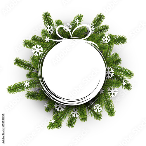 White round background with Christmas wreath.