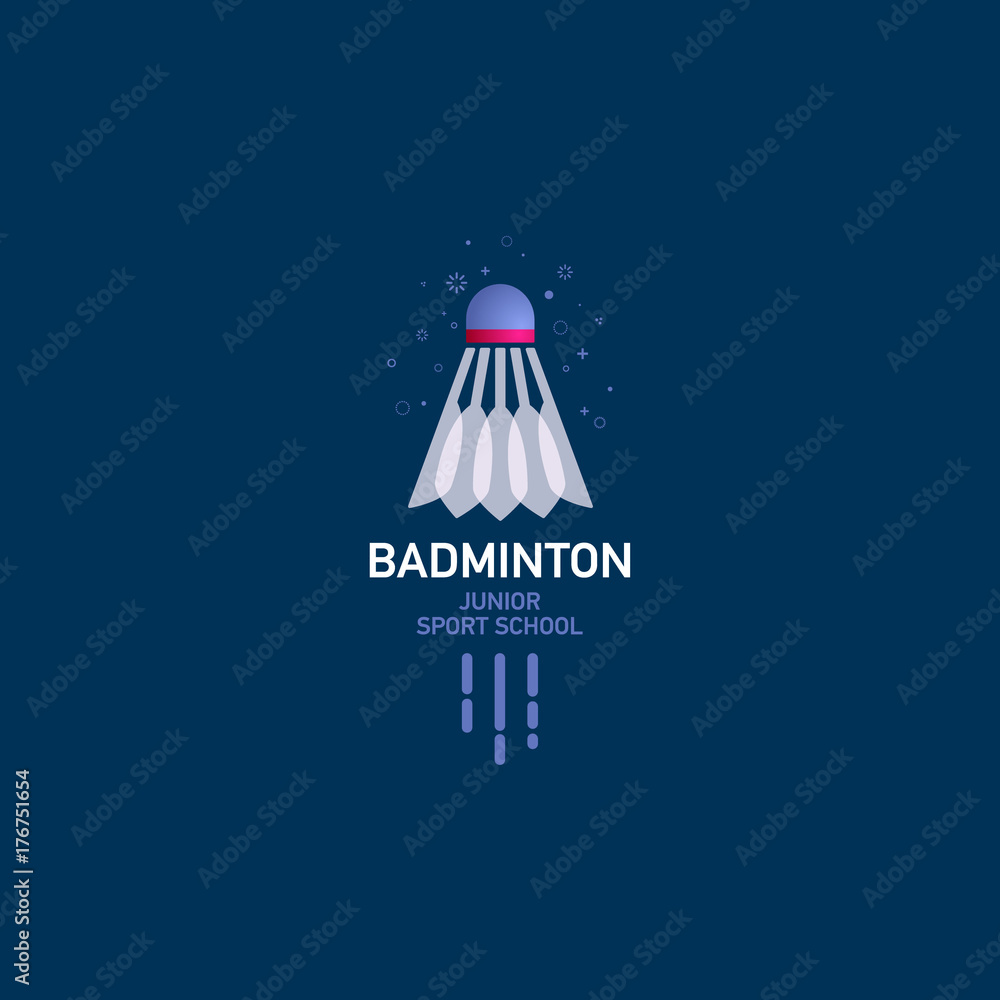 Badminton club logo. Badminton attribute with letters on a blue background.