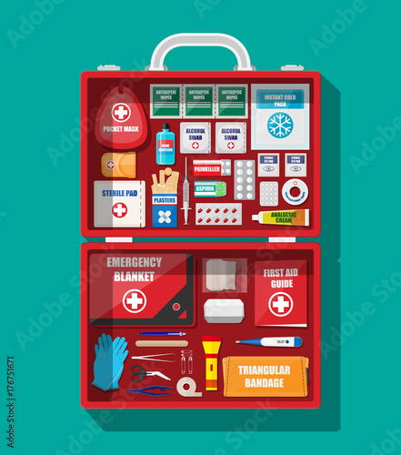 First aid kit with medical equipment