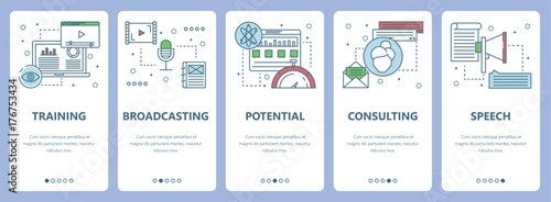 Vector modern thin line flat design training concept vertical banners