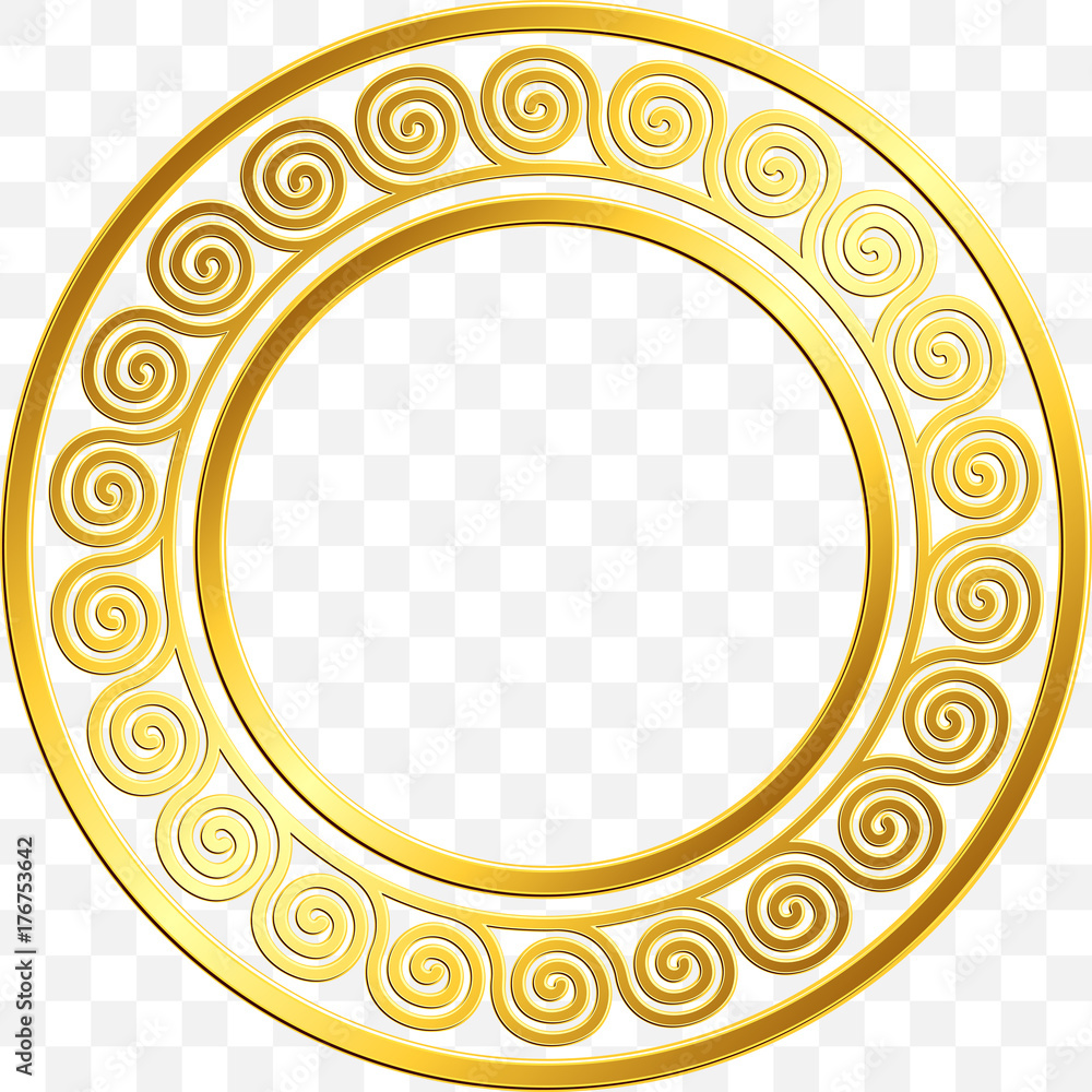 Round frame with traditional vintage Golden Greek ornament, Meander ...