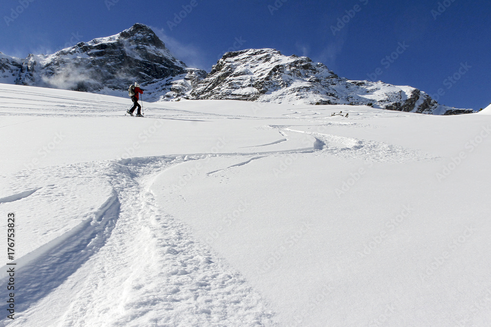 Ski line in the austrian alps, Vorarlberg, Austria, Europe
