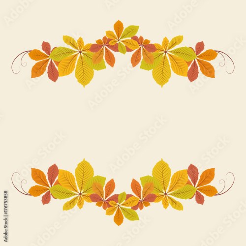 Autumn frame with yellow chestnut leaves 