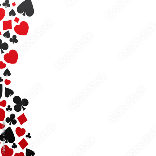 Set of playing cards symbol, vector, isolated, background, pattern on white. Red diamonds, hearts and black clubs, spades icons.