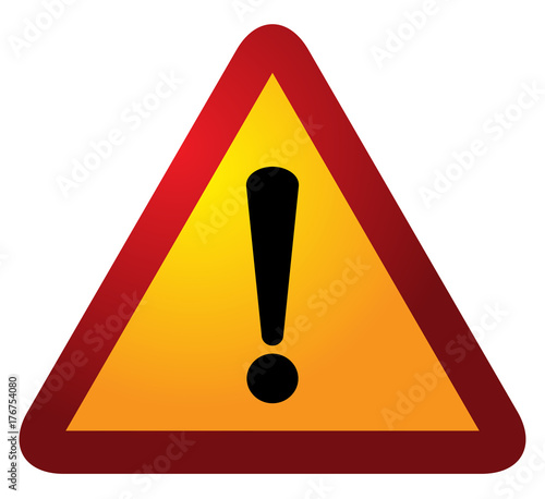 Red triangle warning alert sign vector illustration. Caution 3d attention sign red and white. Black exclamation point. Note, care, notice mark