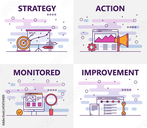 Vector thin line flat design action plan concept banners