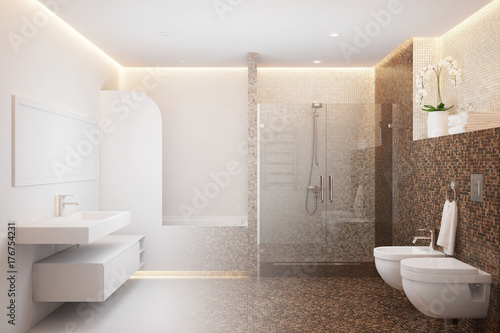 3d rendering of a mosaic shower room