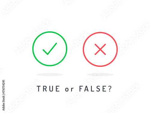 Set of trendy flat check mark and cross icons. True or false? Vector illustration isolated on white background.