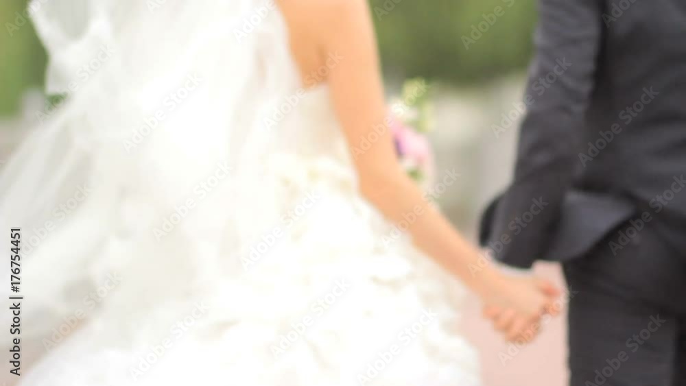 Wedding couple holding hands. bride takes the groom's hand. bride and groom take each other's hands. Wedding couple holding hands. bride takes the groom's hand. bride and groom take each other's hands.