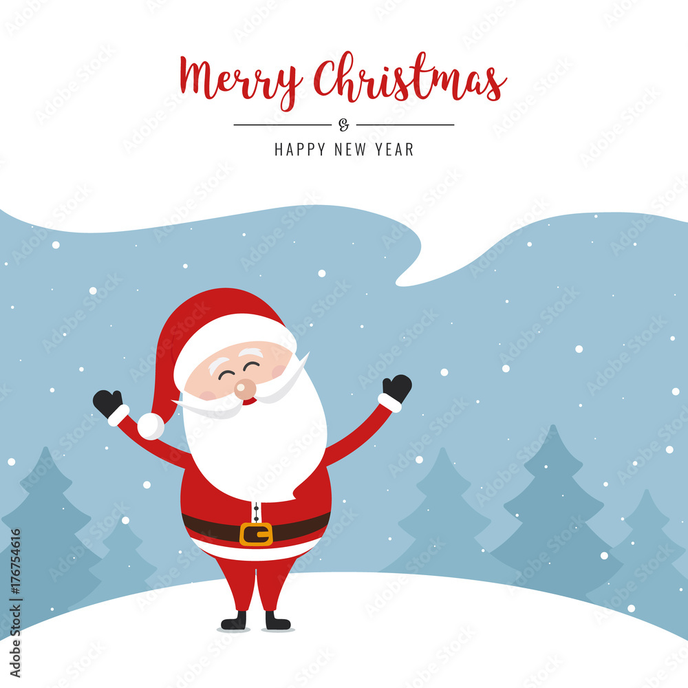 Santa claus speech bubble merry christmas gretting snow landscape background Santa claus speech bubble merry christmas gretting snow landscape background