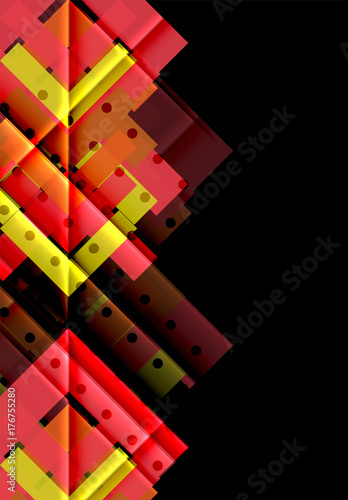 Colorful triangles and arrows on dark background