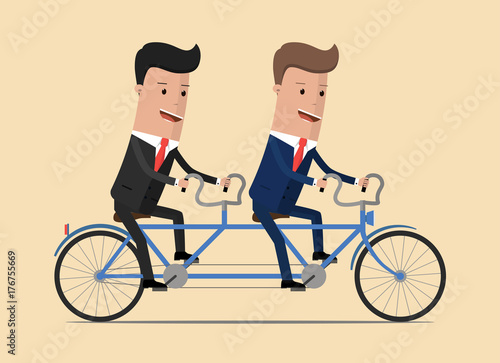Teamwork concept . Group of businessman riding a bicycle. Vector Illustration
