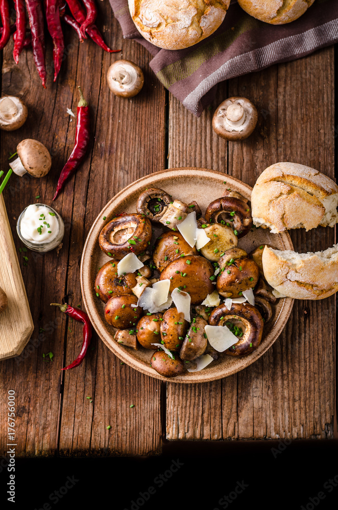 Fototapeta premium Mushrooms salad, parmesan and mayo