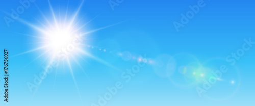 Sunny background  blue sun with lens flare