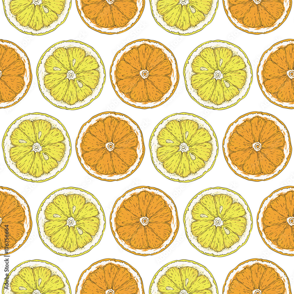 Seamless Pattern with Lemon and Orange Slices