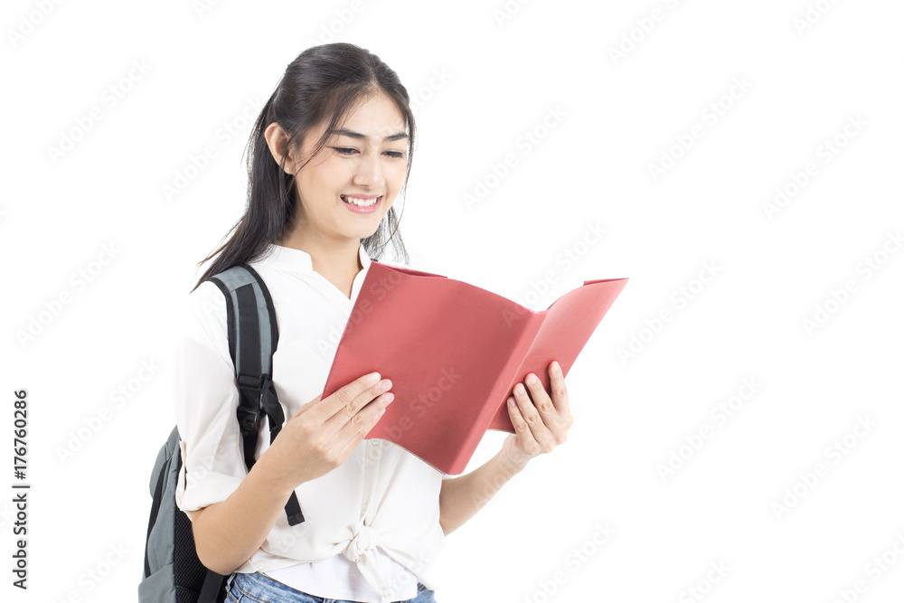 Portrait of Beautiful Young Asian Woman student holding book with attractive smiling isolated on white, Woman with Education Concept. Portrait of Beautiful Young Asian Woman student holding book with attractive smiling isolated on white, Woman with Education Concept.