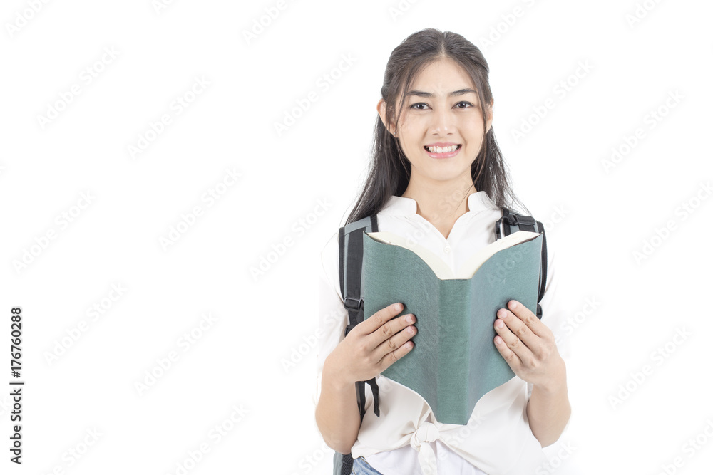 Portrait of Beautiful Young Asian Woman student holding book with attractive smiling isolated on white, Woman with Education Concept. Portrait of Beautiful Young Asian Woman student holding book with attractive smiling isolated on white, Woman with Education Concept.