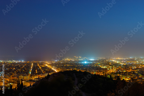 Fototapeta Naklejka Na Ścianę i Meble -  Athens, Greece, view from Filopappou Hill or Hill of the Muses at night