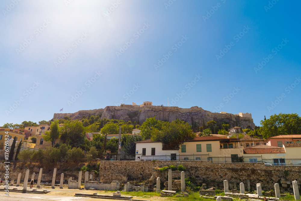 View to Parthenon, Akropolis, Athens, Greece, from Roman Agora
