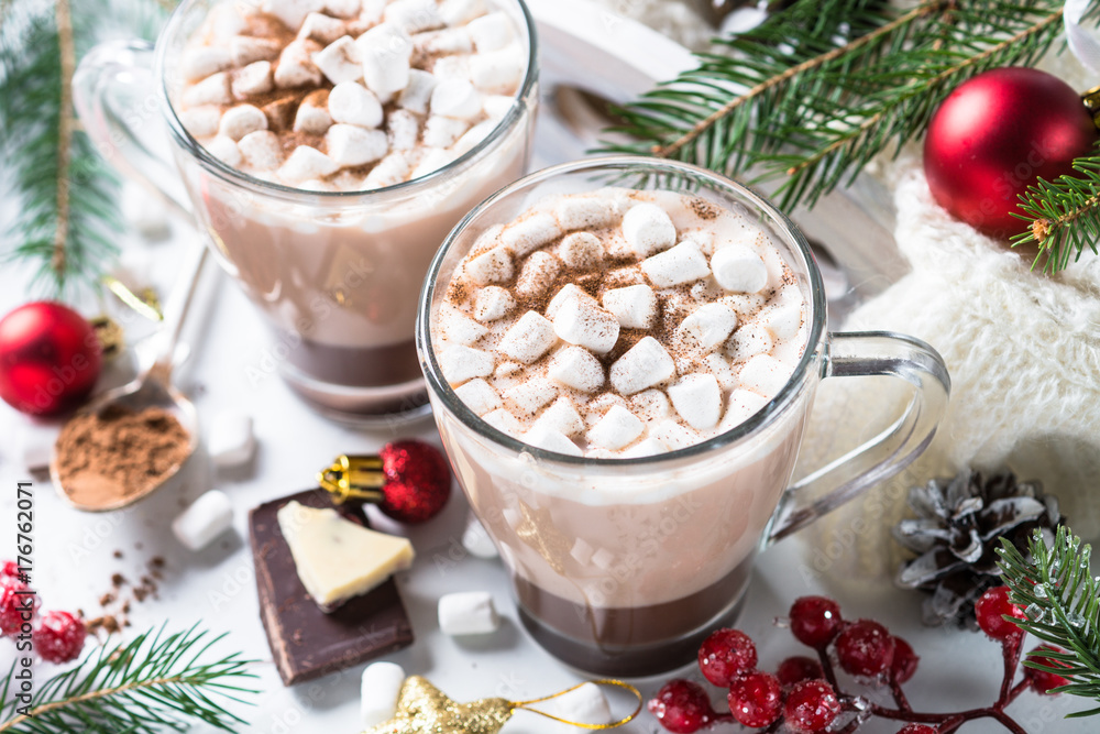 Christmas hot chocolate or cocoa with marshmallow. Christmas hot chocolate or cocoa with marshmallow.