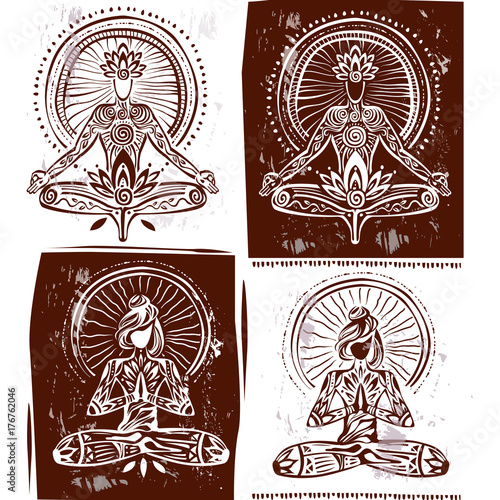 Man and woman in meditation. Lotus yoga pose