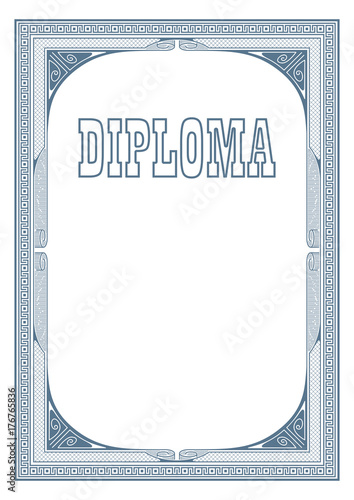 Retro navy blue framework and lettering Diploma. A3 page size. 