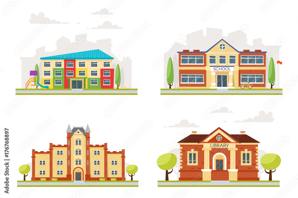 set of educational buildings set of educational buildings