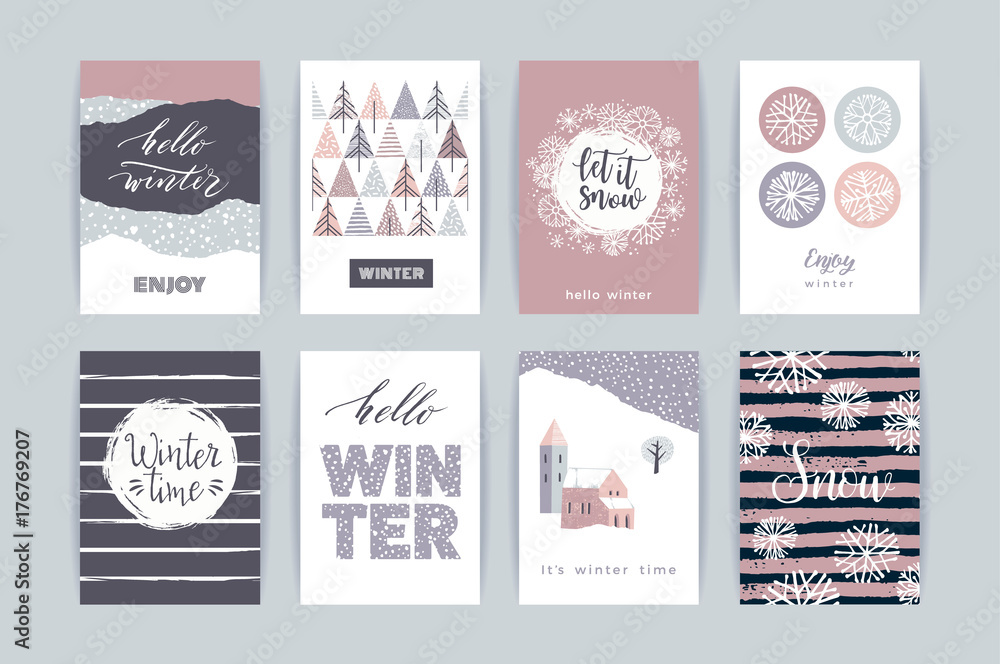 Naklejka premium Set of artistic creative winter cards.