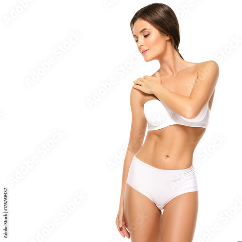 Woman with beautiful body on white background