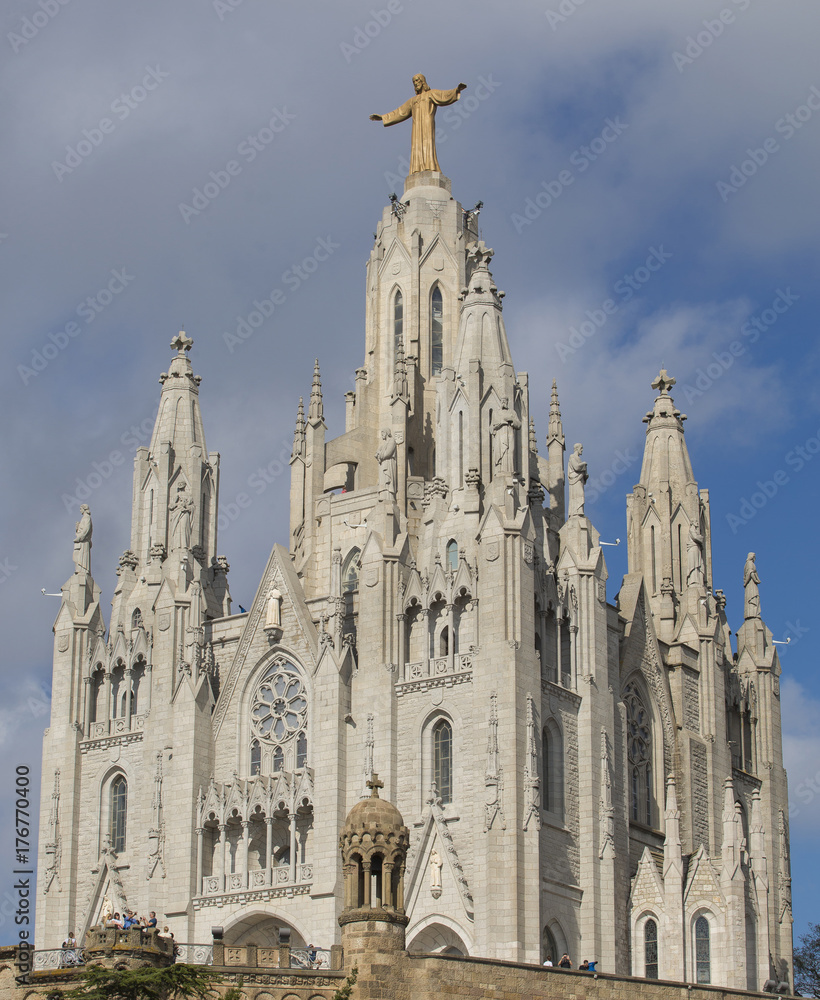 Barcelona, Spain - October 15, 2017. Expiatorio Temple of the Sacred Heart of Jesus is a church located in the mountain of the Tibidabo