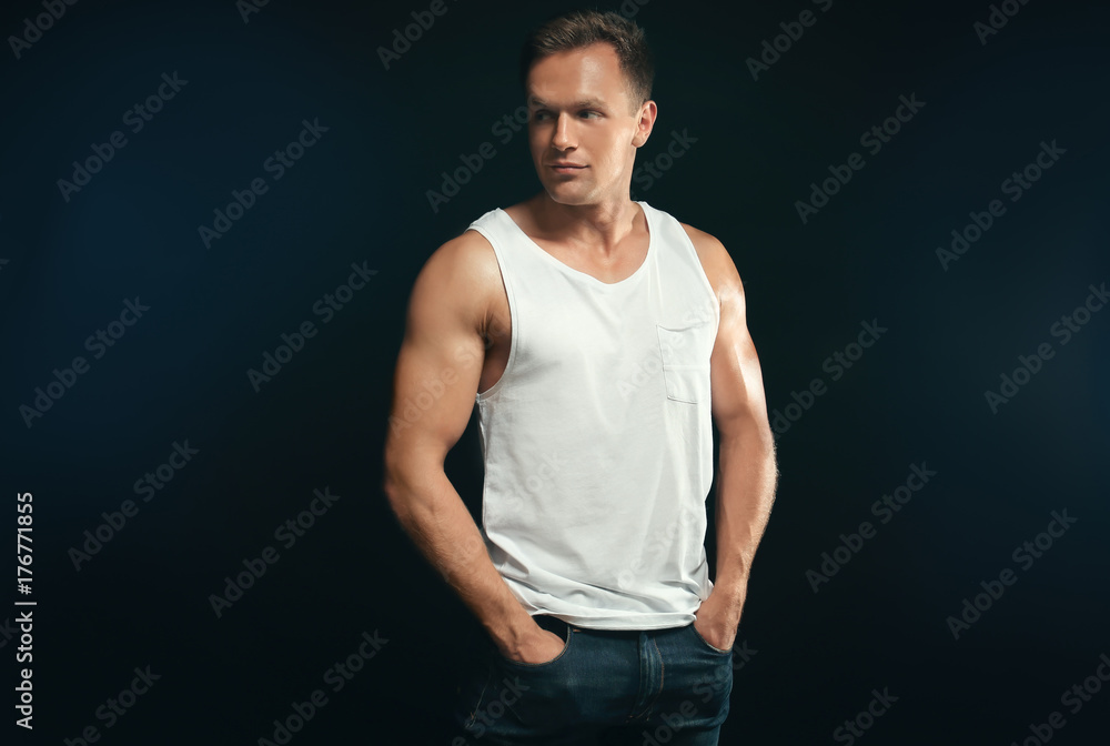 Handsome man on dark background Handsome man on dark background