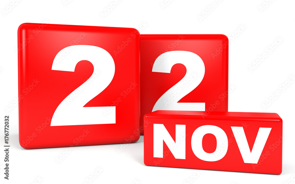 November 22. Calendar on white background. November 22. Calendar on white background.