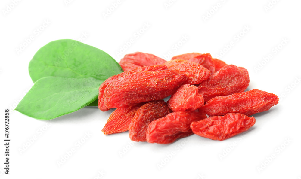 Red dried goji berries on white background Red dried goji berries on white background