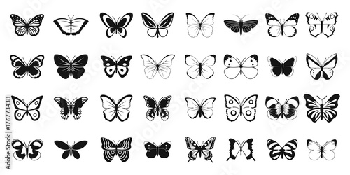 Butterfly icon set  simple style