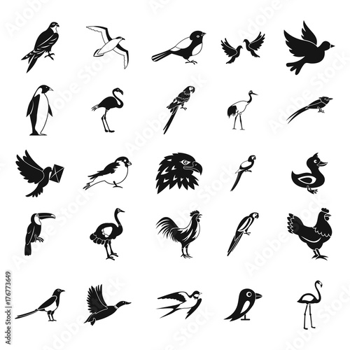 Birds icon set  simple style