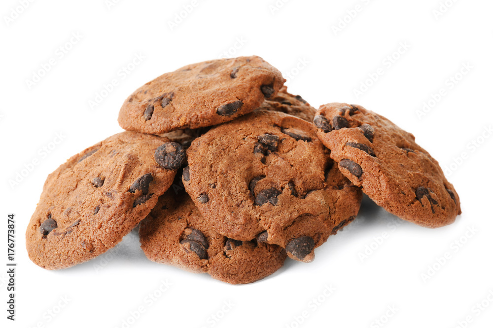 Delicious oatmeal cookies with chocolate chips on white background Delicious oatmeal cookies with chocolate chips on white background