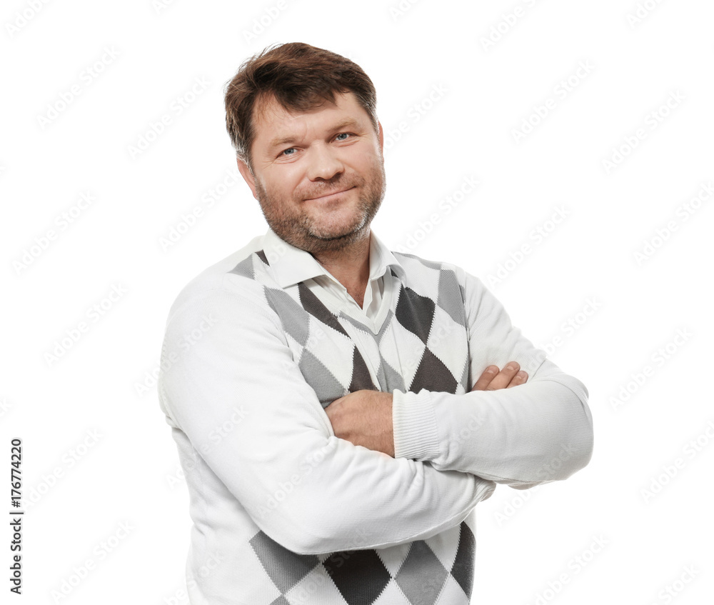 Man in sweater on white background Man in sweater on white background