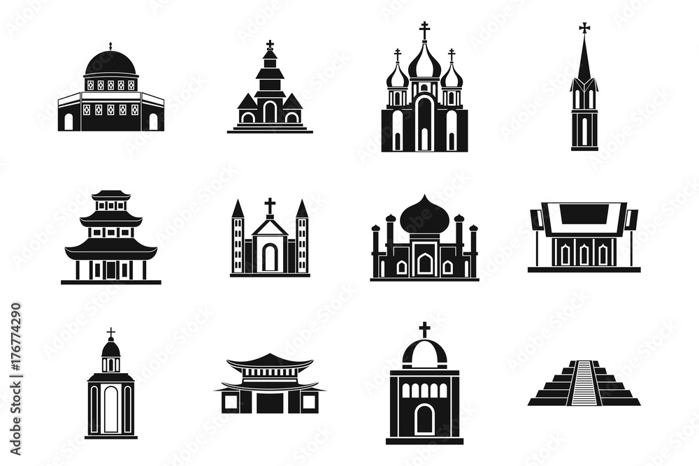 Temple icon set, simple style