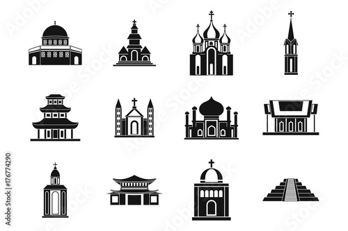 Temple icon set, simple style