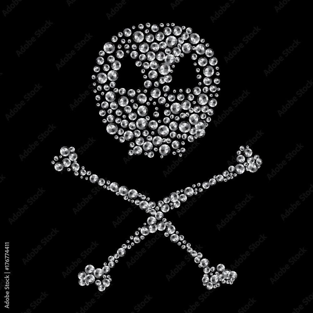 Silhouette of Jolly Roger filled with diamonds. Vector illustration. Hand drawing Silhouette of Jolly Roger filled with diamonds. Vector illustration. Hand drawing