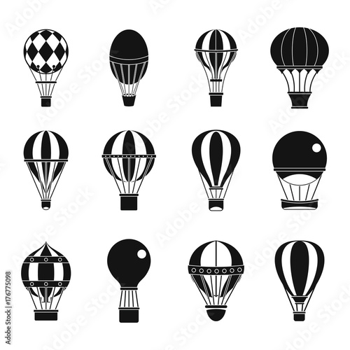 Air ballon icon set, simple style
