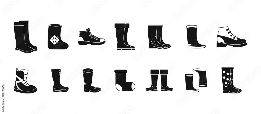 Boots icon set, simple style Boots icon set, simple style