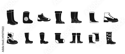Boots icon set, simple style