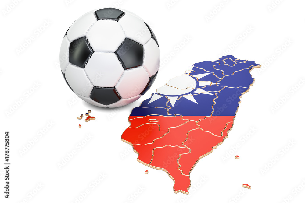 Fototapeta premium Football ball with map of Taiwan concept, 3D rendering