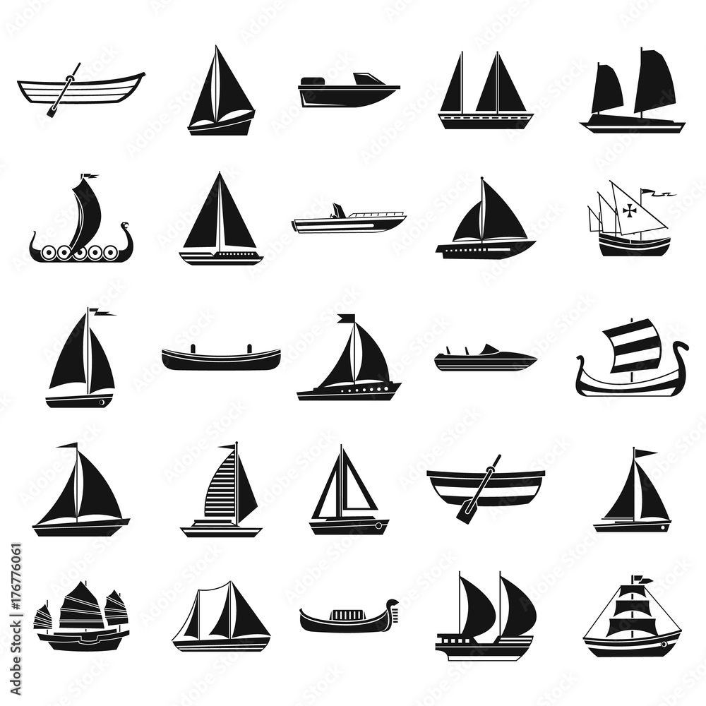 Fototapeta premium Zestaw ikon łodzi, prosty styl